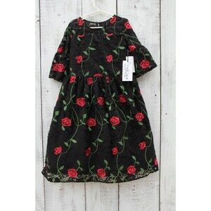 Pippa & Julie Kids Girls Size 10 NEW Black Red Floral Pattern Dress
